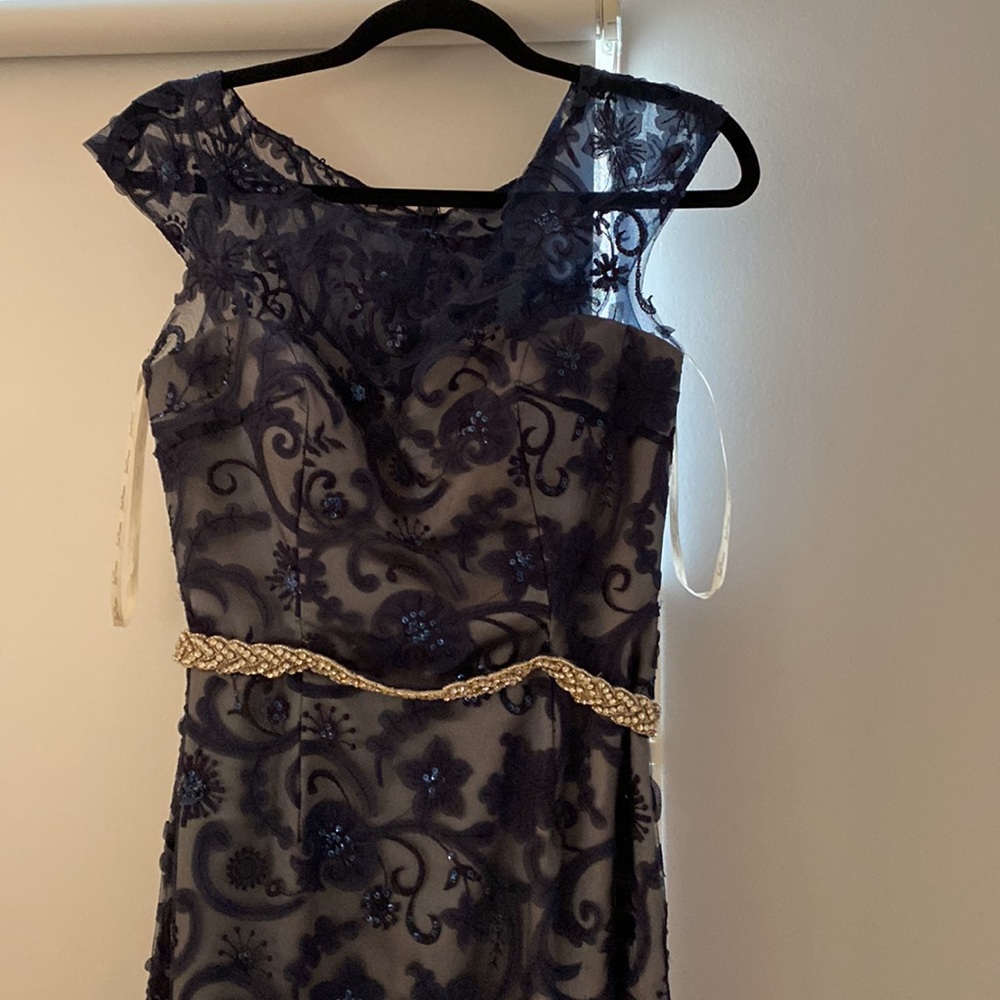 Evening elegant long dress Jade couture S4 navy and grey dress . Wore only once. - Picture 4 of 17